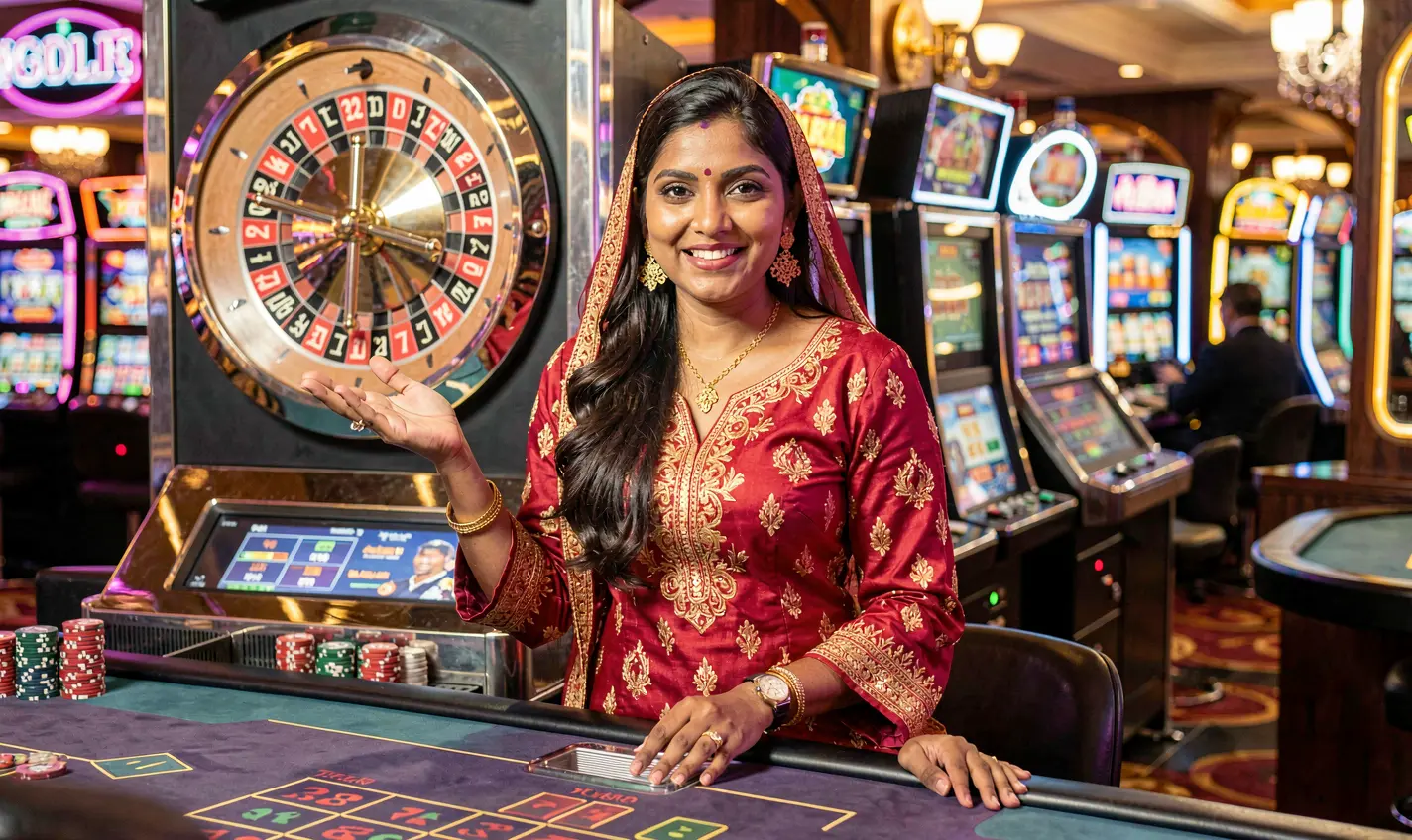 77KK – Enjoy live dealer games made for players in Bangladesh Professional Bangladeshi casino presenter welcoming players in a vibrant live gaming studio highlighting the premium atmosphere of 77KK Casino