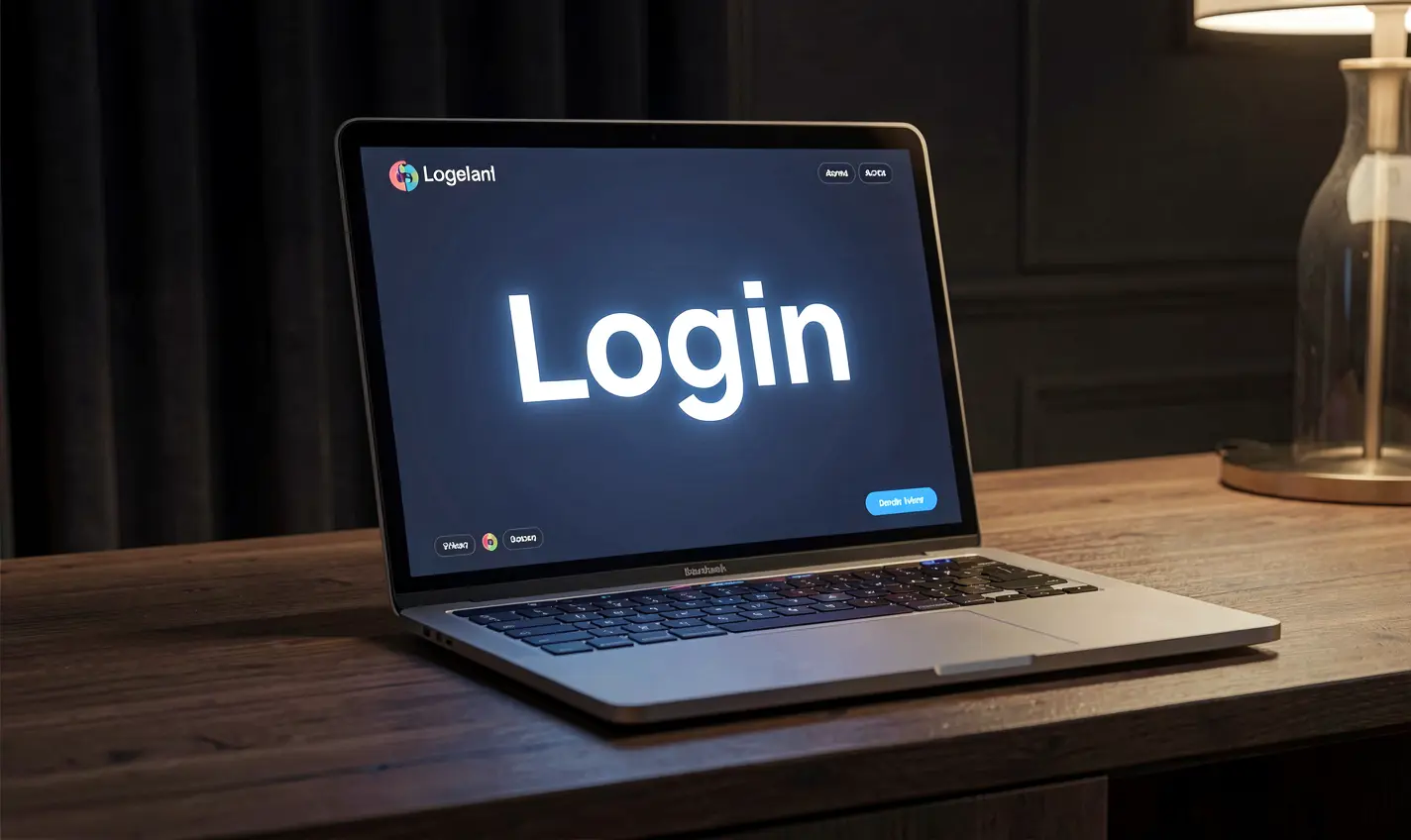 77KK Login – Secure and fast access to your gaming account in Bangladesh Stylish laptop with a bright login interface on the screen representing secure access to 77KK casino account for players in Bangladesh